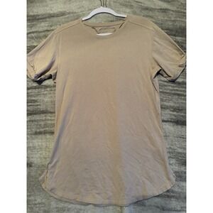 Alphalete Athletics Longline T-Shirt Men's M Tan Scoop Hem Curved Gym Workout